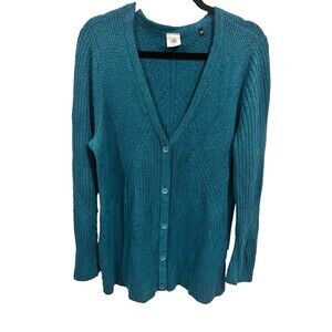 Cabi Sweater Womens Blue Teal Ribbed Button Cardigan V Neck Long Sleeve XL